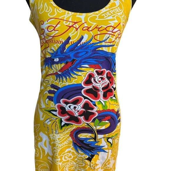 ⭐️SOLD⭐️ Y2K Tattoo Glam Avant Garde Ed Hardy Bodycon Avant Garde Archival Dress - Picture 5 of 13
